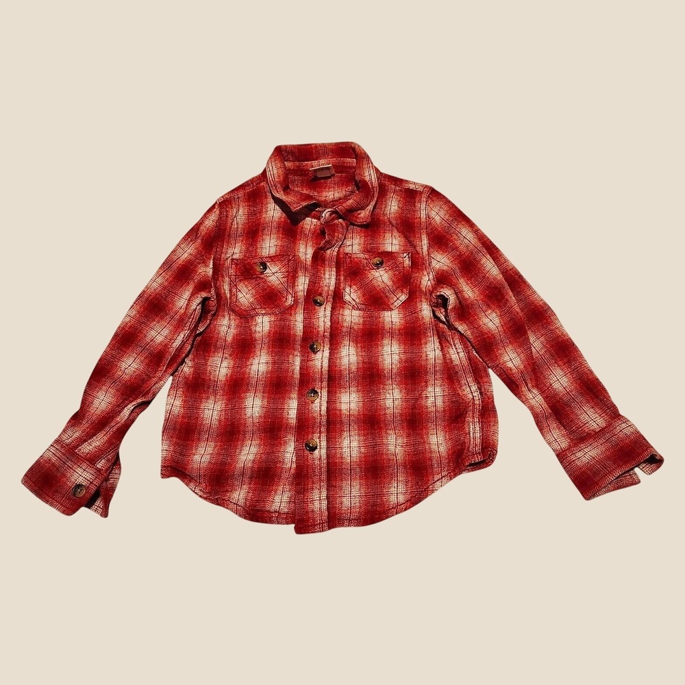 Okie Dokie Boys Red/Cream Plaid Cotton Flannel Button-Up Shirt 5T